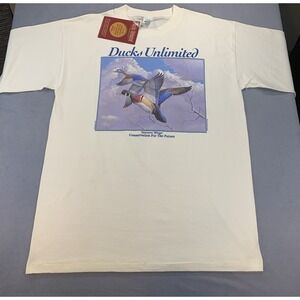 Vintage 90s NWT Ducks Unlimited Shirt MensXL White Autumn Wings Art Nature